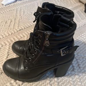 Super Cute Black Heeled Combat Boots